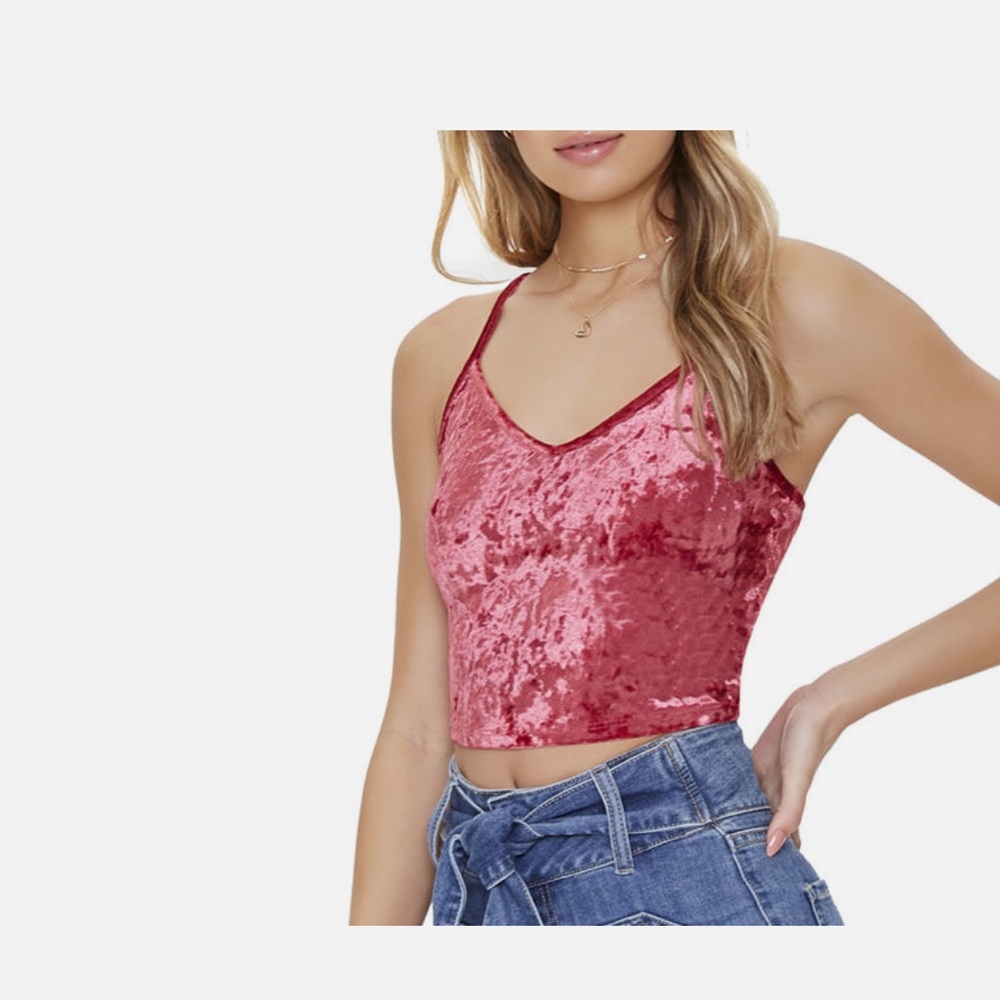 Forever 21 Pink Velvet Crop Top V-Neck Tank